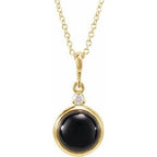 14K Yellow 8 mm Natural Black Onyx & .03 CT Natural Diamond Cabochon 16-18" Necklace