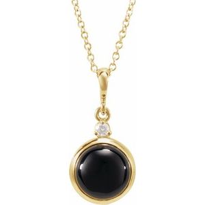 14K Yellow 8 mm Natural Black Onyx & .03 CT Natural Diamond Cabochon 16-18" Necklace