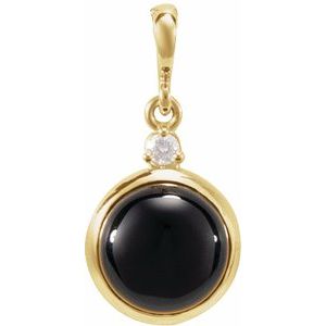 14K Yellow 6 mm Natural Black Onyx & .03 CT Natural Diamond Cabochon Pendant