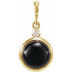 14K Yellow 8 mm Natural Black Onyx & .03 CT Natural Diamond Cabochon Pendant
