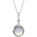 14K White 6 mm Natural Rainbow Moonstone & .03 CT Natural Diamond Cabochon 16-18" Necklace