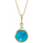 14K Yellow 6 mm Natural Turquoise & .03 CT Natural Diamond Cabochon 16-18" Necklace