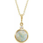 14K Yellow 6 mm Natural White Opal & .03 CT Natural Diamond Cabochon 16-18" Necklace