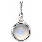 14K White 8 mm Natural Rainbow Moonstone & .03 CT Natural Diamond Pendant