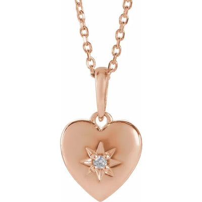14K Rose .015 CT Natural Diamond Heart 16-18" Necklace