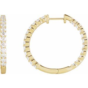 14K Yellow 3 CTW Natural Diamond Inside-Outside Hinged 30 mm Hoop Earrings