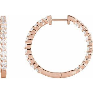 14K Rose 3 CTW Natural Diamond Inside-Outside Hinged 30 mm Hoop Earrings