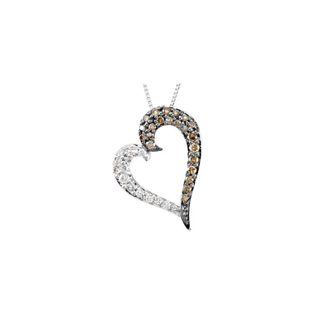 14K White 1/4 CTW Brown & White Natural Diamond Heart 18" Necklace