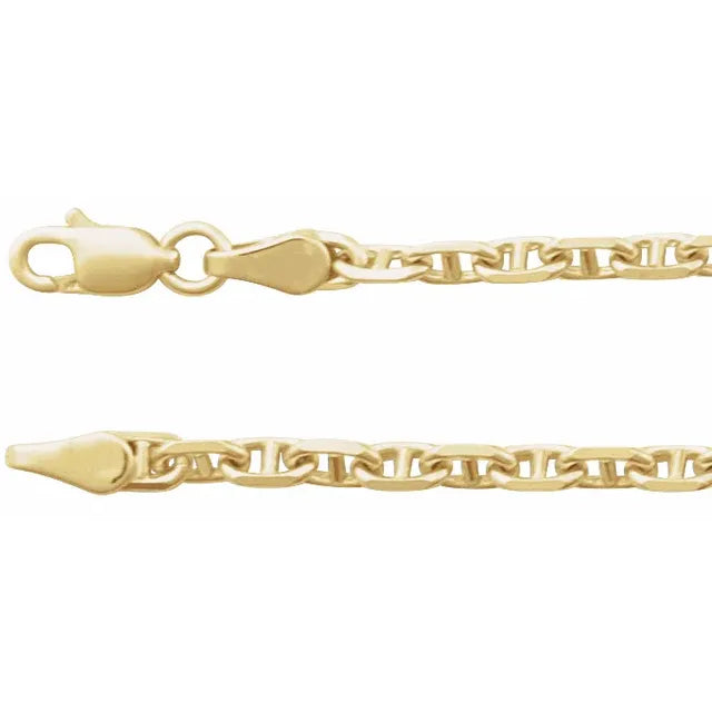 14K Yellow 2.6 mm Diamond-Cut Anchor 18" Chain
