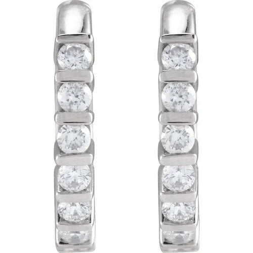14K White 1/3 CTW Natural Diamond 15 mm Hinged Hoop Earrings