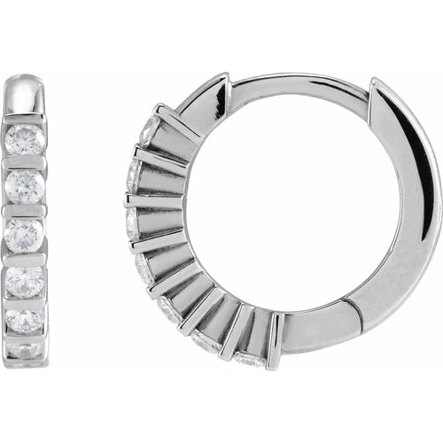 14K White 1/3 CTW Natural Diamond 15 mm Hinged Hoop Earrings