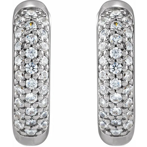 14K White 1/4 CTW Lab-Grown Diamond 12 mm Hinged Hoop Earrings
