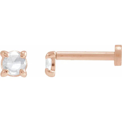 14K Rose .06 CT Rose-Cut Natural Diamond Press Fit Back Stud Earring