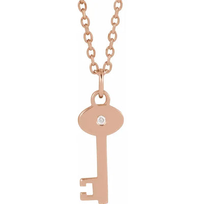 14K Rose .0025 CT Natural Diamond Key 16-18" Necklace