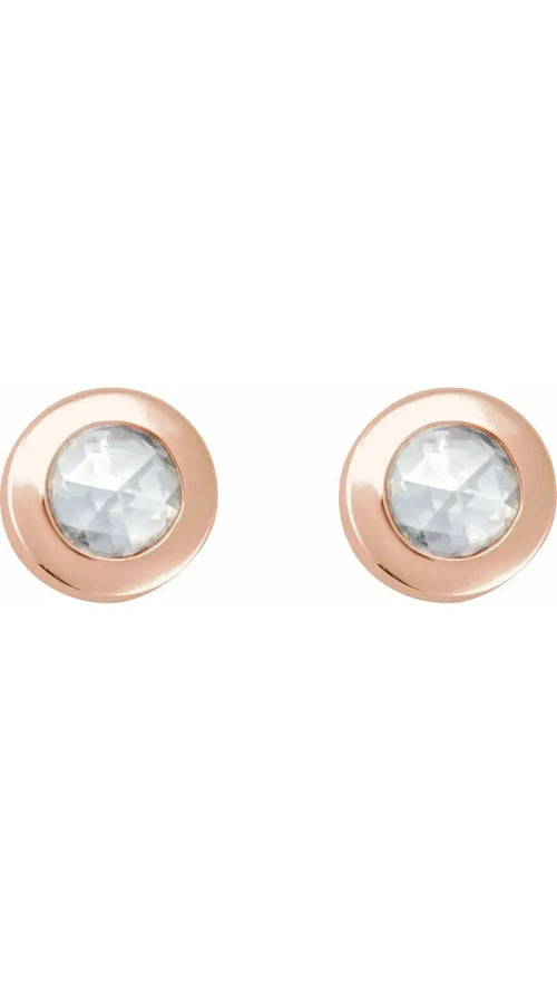 14K Rose 1/10 CT Rose-Cut Natural Diamond Press Fit Back Stud Earring