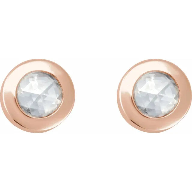 14K Rose 1/10 CT Rose-Cut Natural Diamond Press Fit Back Stud Earring