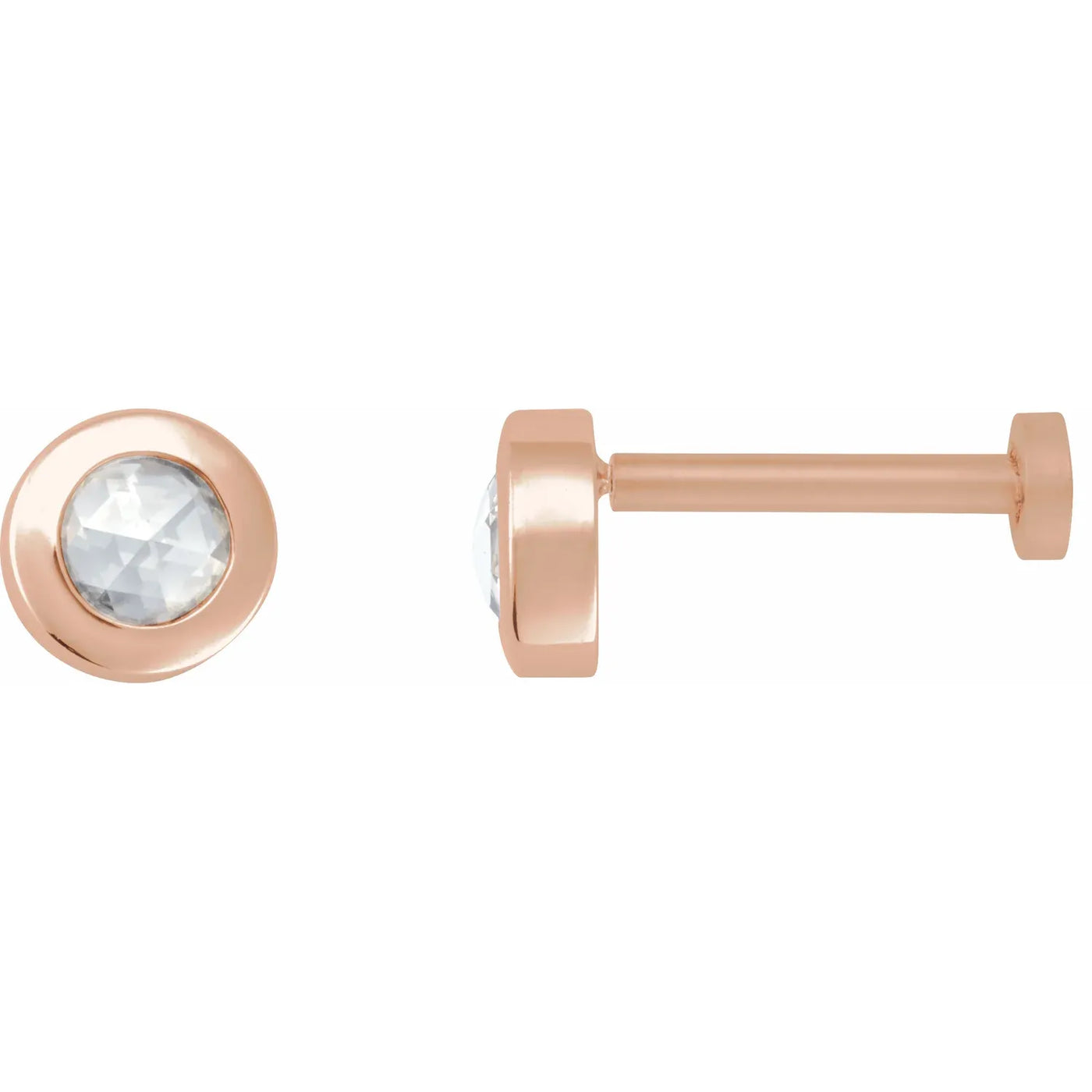 14K Rose 1/10 CT Rose-Cut Natural Diamond Press Fit Back Stud Earring