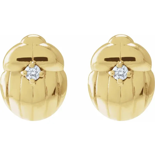 14K Yellow .03 CTW Natural Diamond Scarab Insect Earring