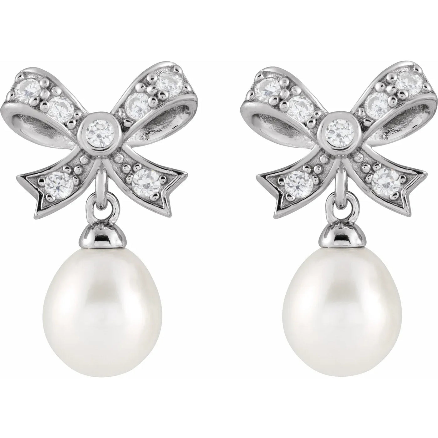 Sterling Silver Cultured White Freshwater Pearl & 3/8 CTW Natural Diamond Earrings
