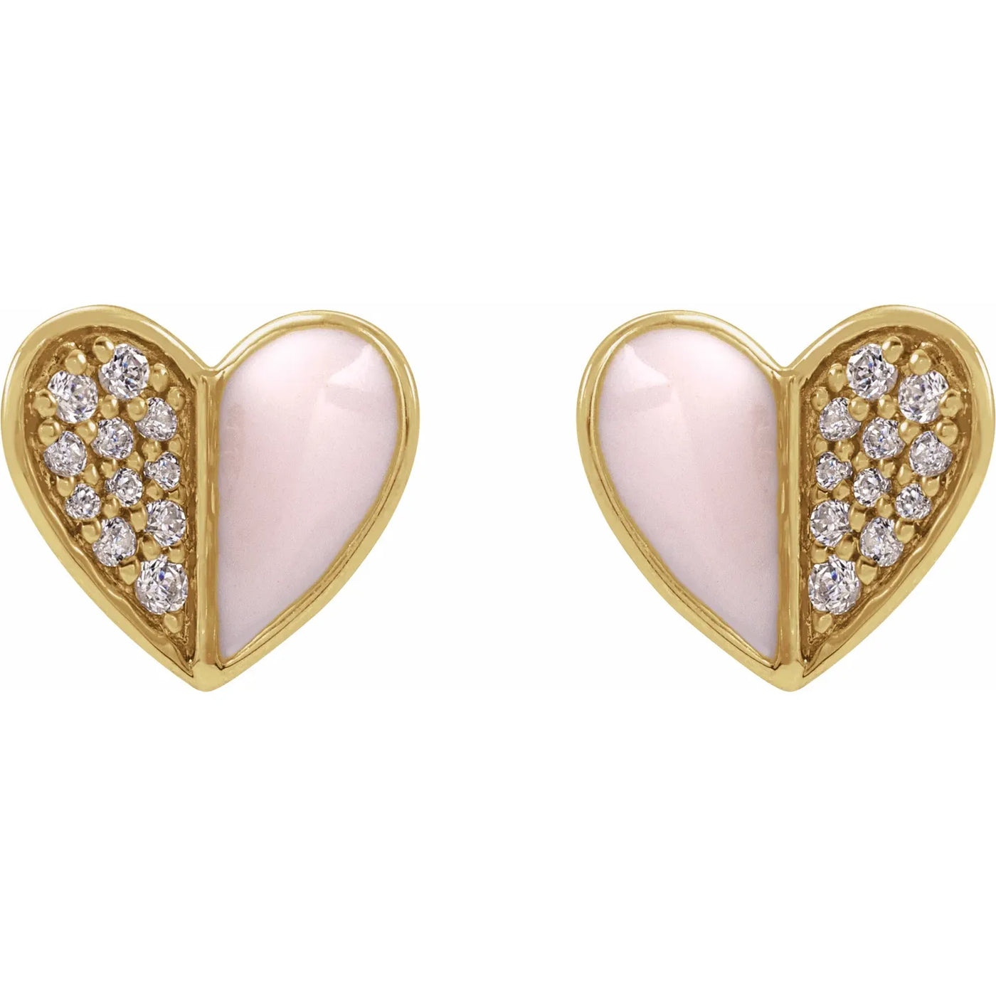 14K Yellow 1/10 Natural Diamond & Pink Enamel Heart Earrings