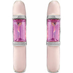 14K White Natural Pink Tourmaline & Pink Enamel Hinged 11 mm Hoop Earrings