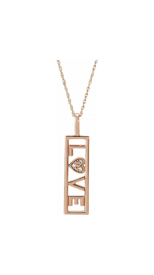 14K Rose .02 CTW Natural Diamond Love 18" Necklace