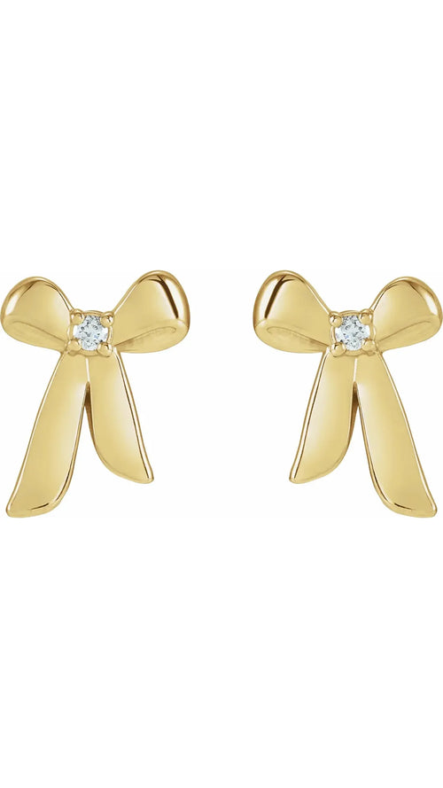 14K Yellow .03 CTW Natural Diamond Bow Earrings