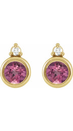 14K Yellow 4 mm Natural Pink Tourmaline & .03 CTW Natural Diamond Earrings