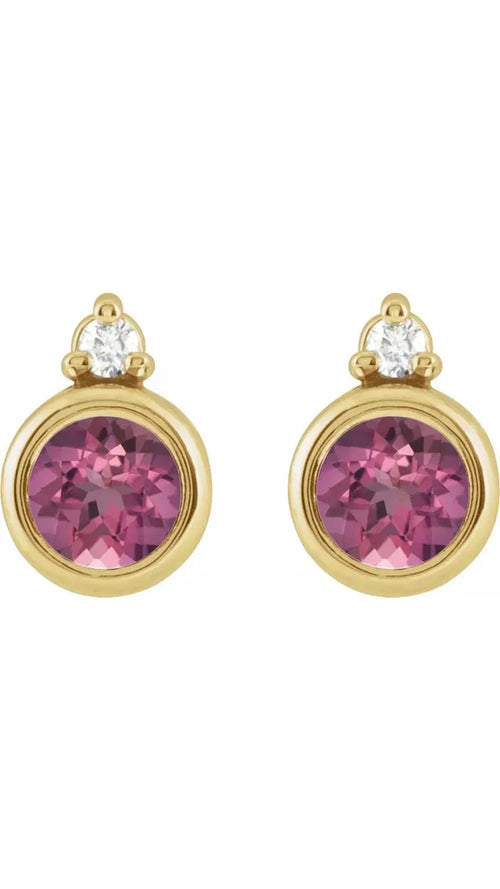 14K Yellow 4 mm Natural Pink Tourmaline & .03 CTW Natural Diamond Earrings