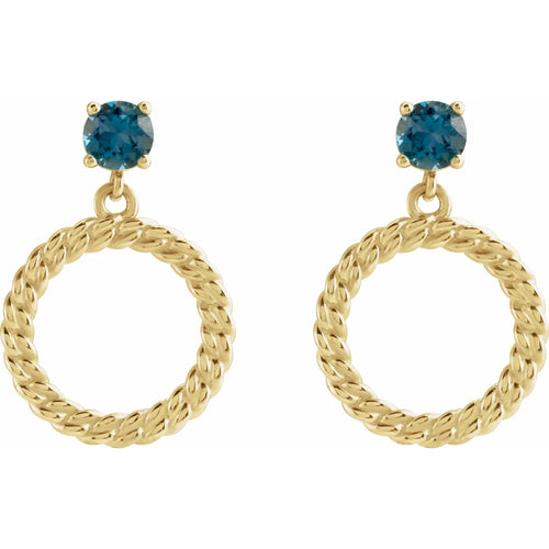 14K Yellow Natural London Blue Topaz Chain Link Earrings