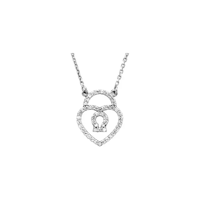 14K White 1/4 CTW Natural Diamond Heart Padlock 16" Necklace