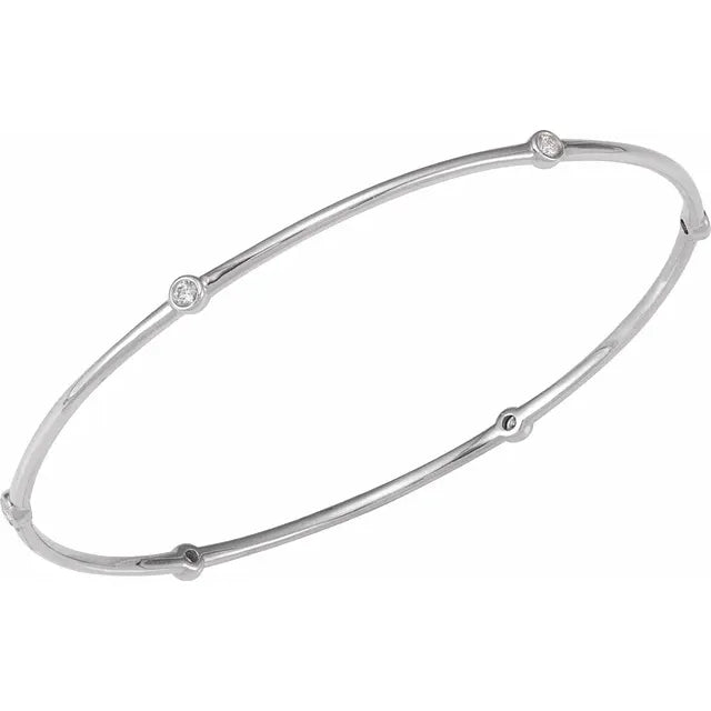 14K White 1/4 CTW Natural Diamond Bezel-Set Bangle Bracelet