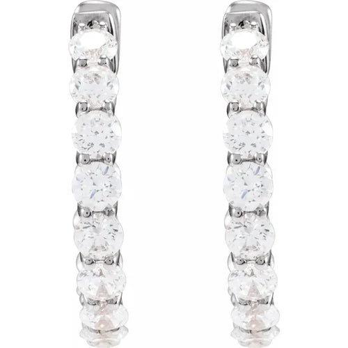 14K White Gold 2 1/5 CTW Natural Diamond Inside-Outside Hoop Earrings