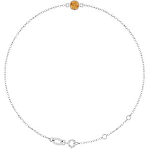 14K White Natural Citrine 6 1/2-7 1/2" Bracelet