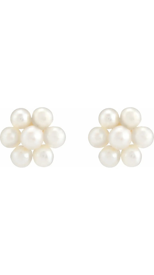 14K White Cultured White Freshwater Pearl Flower Earrings