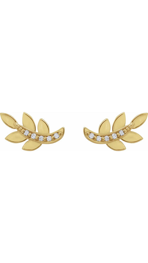 14K Yellow .07 CTW Natural Diamond Leaf Earrings