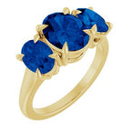 14K Yellow 9x7 mm Oval Lab-Grown Blue Sapphire Three-Stone Ring