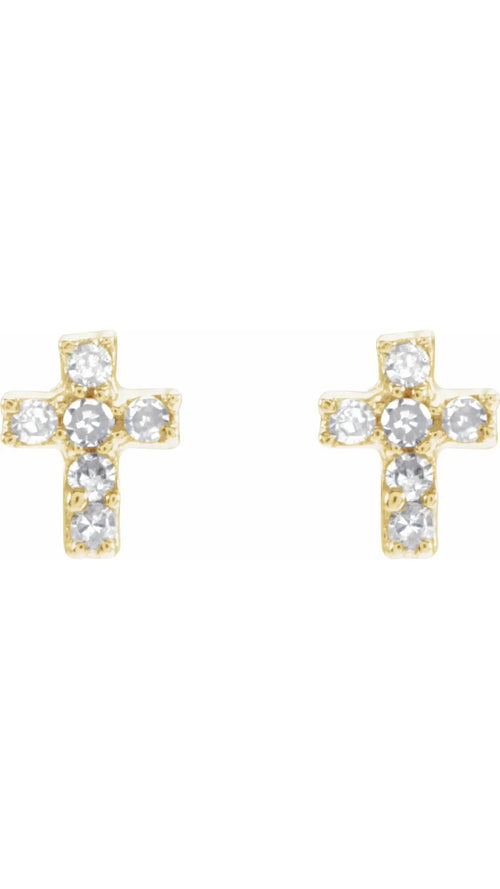 14K Yellow .02 CTW Natural Diamond Inverness® Cross Piercing Earrings