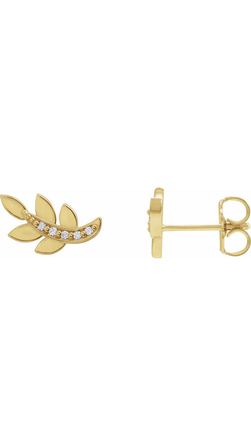 14K Yellow .07 CTW Natural Diamond Leaf Earrings