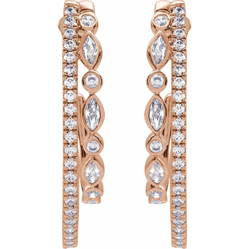 14K Rose 1 1/5 CTW Natural Diamond 30.5 mm Hoop Earrings