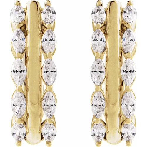 14K Yellow 5/8 CTW Natural Diamond Hinged 15 mm Hoop Earrings