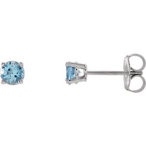 14K White 4 mm Natural Aquamarine Stud Earrings