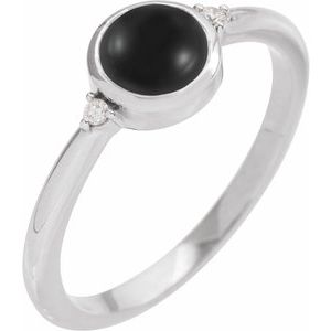 14K White 8 mm Round Natural Black Onyx & .03 CTW Natural Diamond Ring
