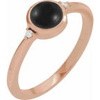 14K Rose 6 mm Round Natural Black Onyx & .03 CTW Natural Diamond Ring