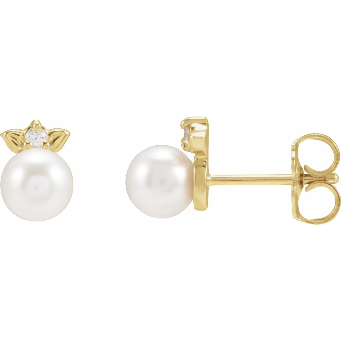 14K Yellow Cultured Akoya Pearl & .03 CTW Natural Diamond Floral Earrings