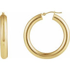 14K Yellow Round Tube 35 mm Hoop Earrings