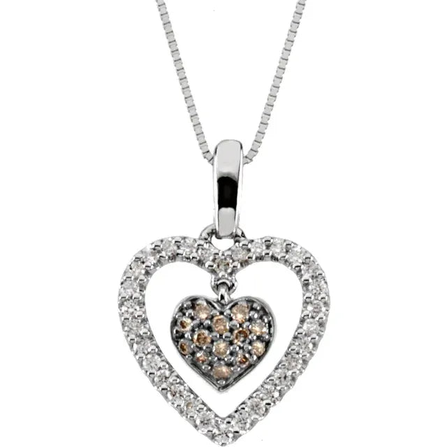 14K White 1/4 CTW Natural White & Brown Diamond Heart 18" Necklace