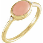 14K Yellow Natural Pink Coral & .03 CTW Natural Diamond Ring