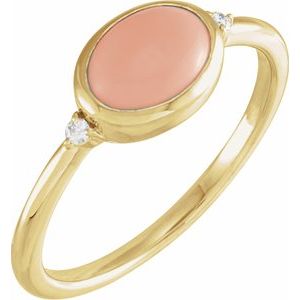 14K Yellow Natural Pink Coral & .03 CTW Natural Diamond Ring