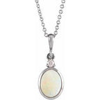 14K White 9x7 mm Natural White Opal & .03 CT Natural Diamond 16-18" Necklace